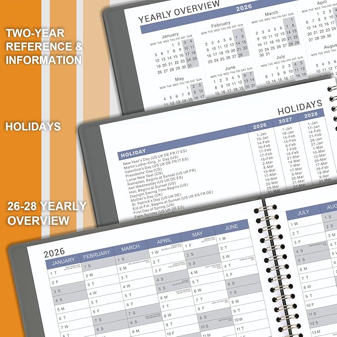 2026 Weekly Appointment Book - Daily Hourly Planner 2026, January 2026 - December 2026, 8.5" x 11", 15-Minute Interval, 12 Monthly Tabs, Flexible Soft Cover - Grey