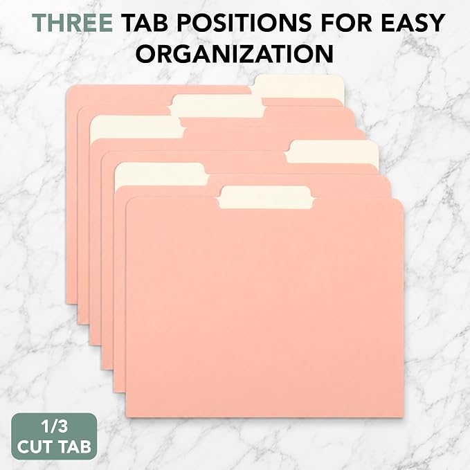 Mr. Pen- File Folders with Tabs, 1/3 Cut Tab, 18 Pack, Letter Size, Peach Dust, File Folders Designed for Office and Classroom Use