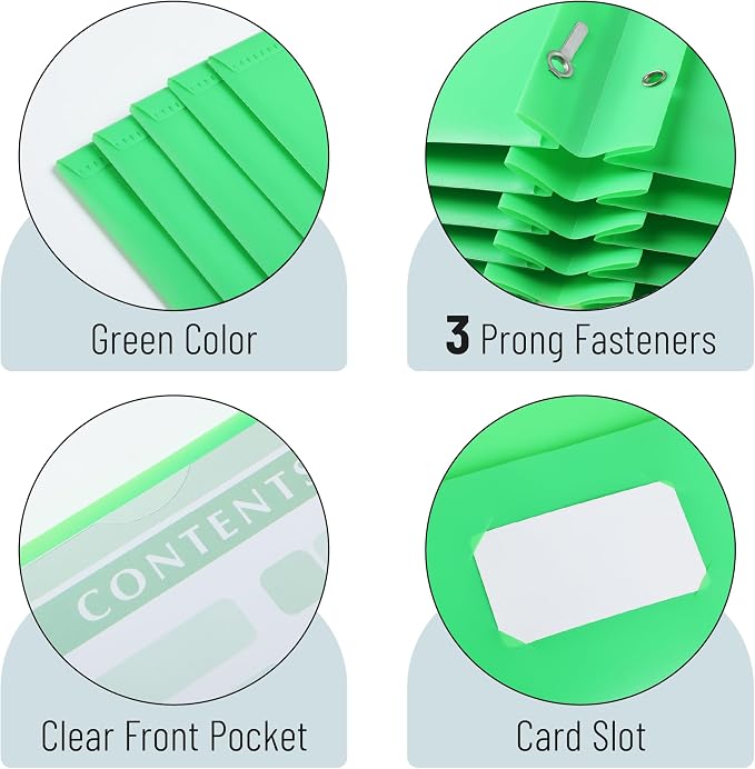 Mr. Pen- Plastic Folders with Pockets and Prongs, 24 Pack, Letter Size, Green, Flexible Plastic Folders with Prongs, Clear Front Pocket and Card Slot