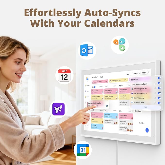 Digital Calendar 27 Inch Touch Screen, Electronic Wall Calendar Chore Chart for Family Monthly/Weekly Planner Rewards Organization, Interactive Large Display Smart Calendar, Desk Mount Included