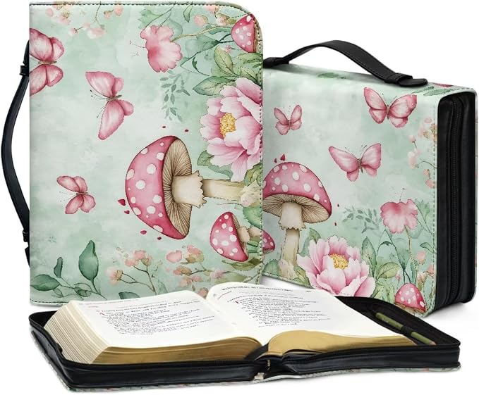Mushrooms Bible Bags for Women Butterfly Print Bible Covers Bible Holder Bible Bags Canva Bible Study Supplies, A Christian Gift for Women-Size 2XL