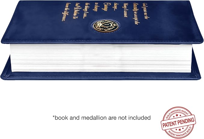 GALILEO® Single AA Big Book Cover with Coin Holder | PU Leather | AA Book Covers for Hardcover | AA Gift | Alcoholics Anonymous | Luxury Design (Single/Serenity Prayer/Navy Blue)