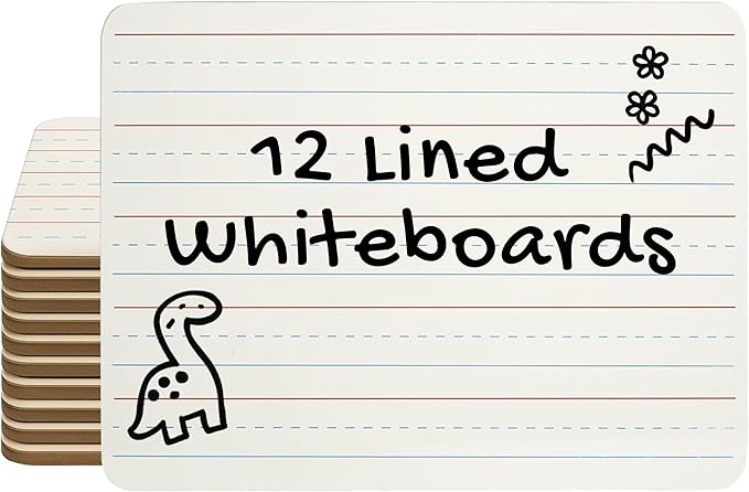 Charles Leonard Dry Erase Board Classroom Pack - Mini Lapboard School Supplies – Set of 12 One-Sided Lined Dry Erasable White Boards, 9x12 Inches (35115)