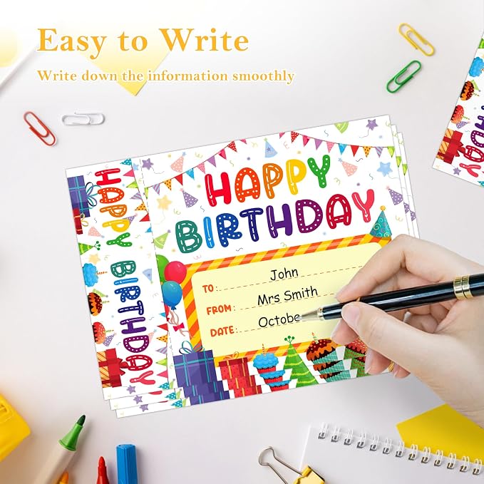 FaCraft 36PCS Happy Birthday Bookmark Awards for Students - Cupcake Birthday Certificates for kids Classroom from Teacher Kindergarten Preschool Student Birthdays Gifts Back to School Teacher Supplies