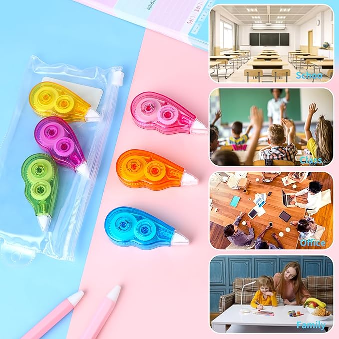 6 Pieces Correction Tape - White Out Correction Tape with No Drying Time, Easy To Use Applicator for Instant Corrections, Writing Tape for School Supplies, Office, 1/5 x 158 inch