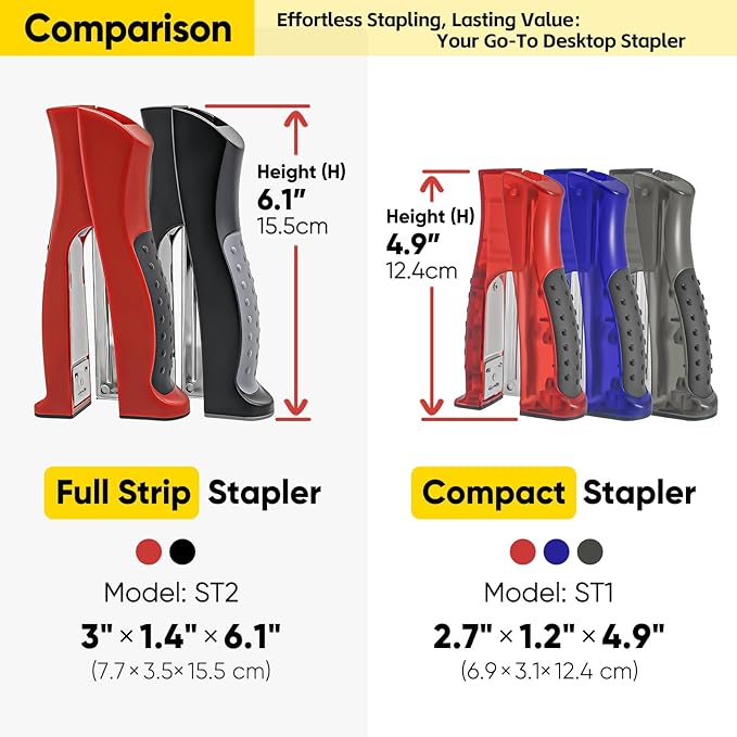 Stand-Up Stapler with 1000 Standard 1/4" Staples, Handheld Ergonomic Soft Grip 2-in-1 Vertical & Flat-Use Desktop Full Strip Stapler for Office, Home, School, Business & Classroom Supplies – Black