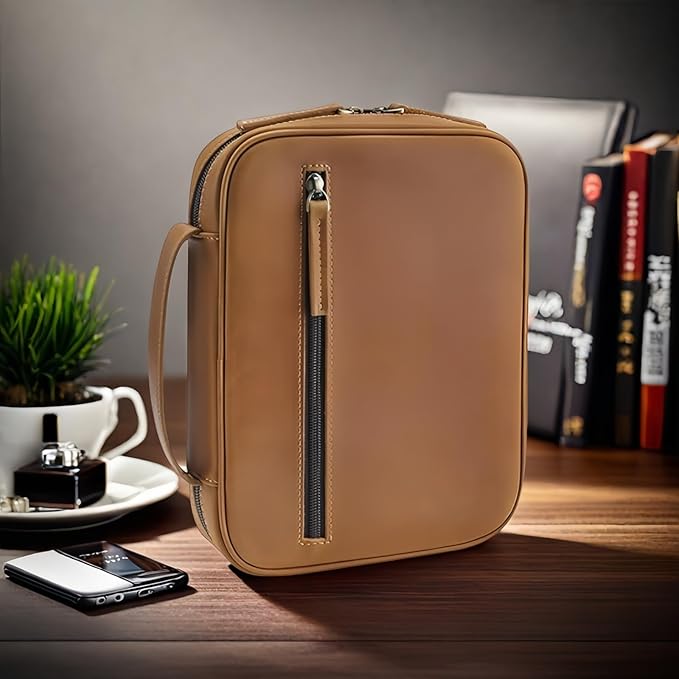 Jack&Chris Full Grain Leather Bible Covers, Church Bag Bible Protective Book Holder, Large Bible Cover for Men Women, Bible Carrying Case Folder Organizer with Handle, Christian Art Gifts, Brown