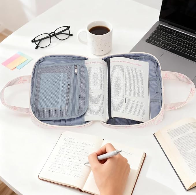Octsky Bible Cover Case for Women Corduroy Bible Study Supplies Accessories Christian Gifts for Women, Bow Pink