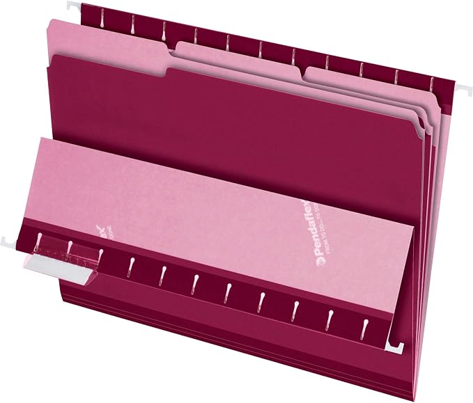 Pendaflex Interior File Folders, 1/3 Cut, Top Tab, Letter Size, Burgundy, 100 per Box (4210 1/3 BUR)