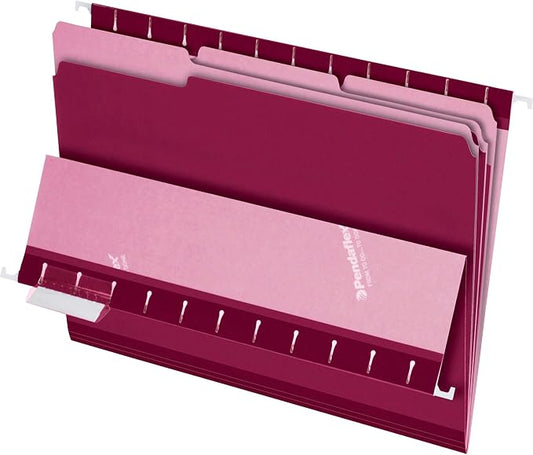 Pendaflex Interior File Folders, 1/3 Cut, Top Tab, Letter Size, Burgundy, 100 per Box (4210 1/3 BUR)