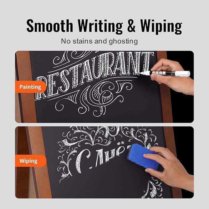 VEVOR A Frame Chalkboard Sign, Double-Sided Sidewalk Signs, Freestanding Vintage Wooden Chalk Board with Chalks & Magnetic Eraser, Rustic Brown Outdoor Sandwich Board, 20"x40", Kitchen Home Wedding