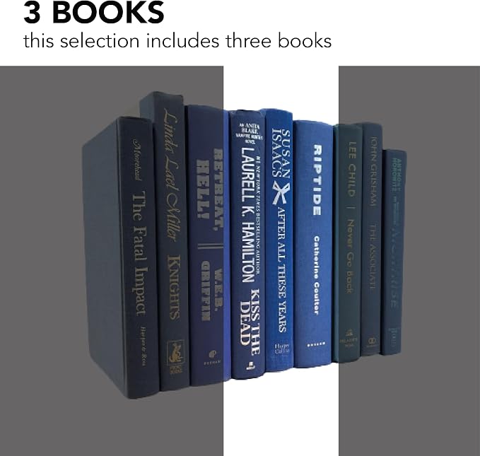 Decorative Accent for Home Decor – Real Books by Color® Interior Styling Piece for Bookshelf, Coffee Table, Design Display (Set of 3, Blue)
