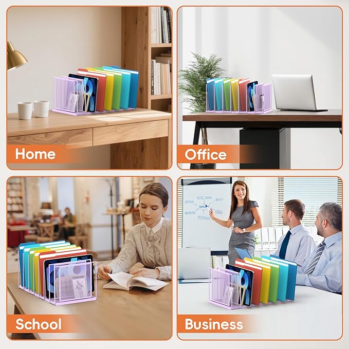 Desk File Organizer, 7 Section Vertical Metal File Organizer for Desk, Desktop File Organizer Stand, Paper Folder Organizer for Office Home Classroom Storage (Purple, 7 Section)