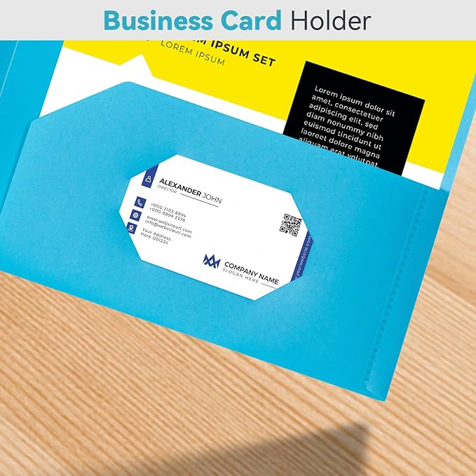 Plastic Pocket Folders with Pockets, Heavy-Duty 6-Color Two-Pocket Folder for Letter Size Documents, Business Card Slot, for Office, School, Organizing Files