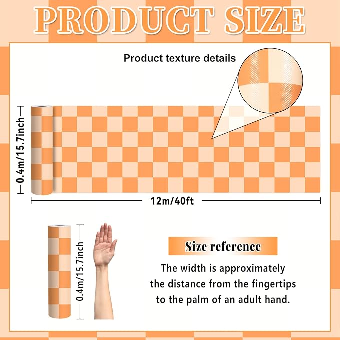 Hippie Orange Checked Bulletin Board Roll Reusable Waterproof Erasable Orange Non-Woven Fabric Bulletin Board Roll Wrinkle Resistant Background Poster for Classroom Decor Wrap DIY Crafts 15.7" x 40ft