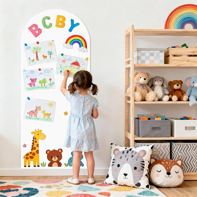 Magnetic Arch Wall Decal 39.3x17.5 Inches White Magnet Wall for Kids Self Adhesive Magnetic Chalkboard Decals Peel and Stick Magnet Decal Wall with Multiple Accessories for Playroom Home