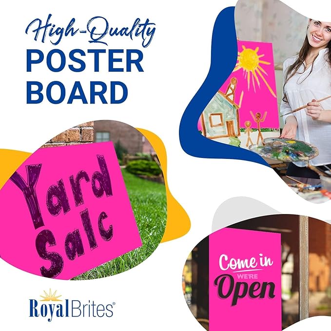 Fluorescent Pink Poster Board, Premium 2-Sided 22x28 Poster Board for School Projects, Arts & Crafts, Water & Fade Resistant Posterboard for Signs & Presentations, Large Poster Board 22x28”, 25 Count
