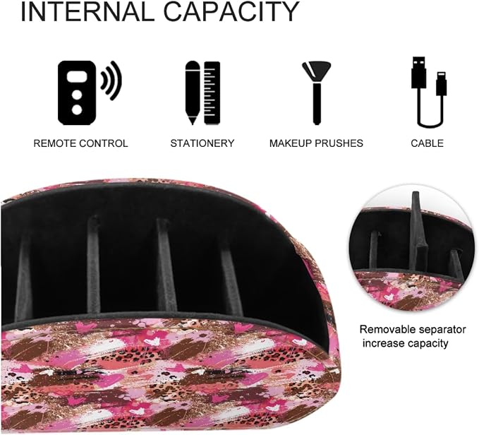Graffiti Heart Leopard Remote Control Holder with 5 Compartments, Office Desk Organizers TV Stand Decor/Bedside Table Accessory Remote Caddy, Storage for Cosmetic Brushes