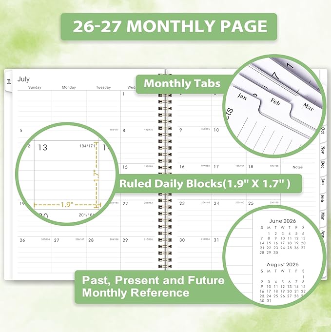 Planner 2026-2027 - 2026-2027 Academic Planner Weekly and Monthly with Tabs, 9’’ × 11’’, JULY 2026 - JUNE 2027, Hardcover, 12 Monthly Tabs, Premium Paper, Twin-wire Binding, Inner Pocket