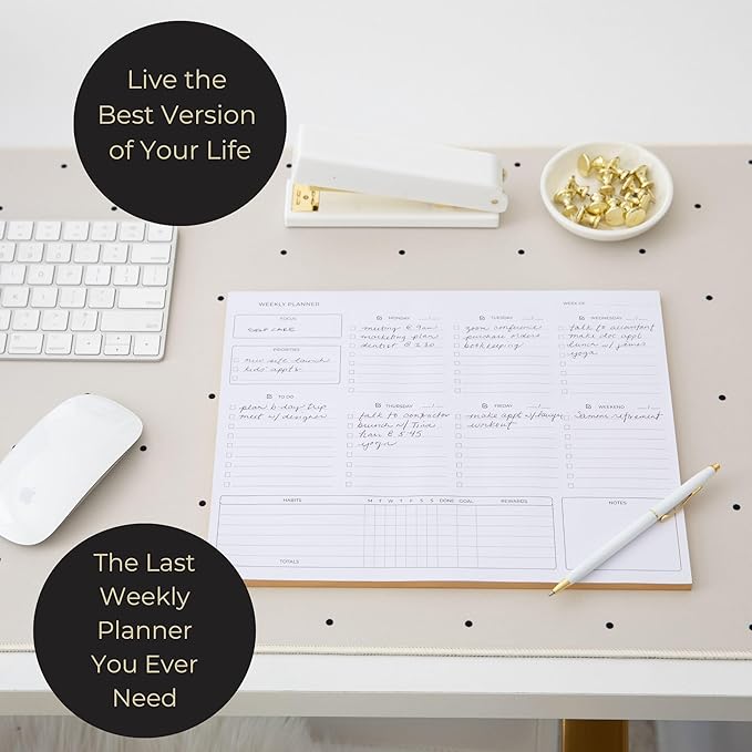 BLU MONACO | Black Undated Weekly Planner Notepad with 52 Tear-Off Sheets | Weekly To-Do List Pad for Scheduling, Goals & Desk Planning | Stylish Desk Calendar Organizer