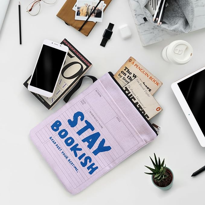 Stay Bookish Read Past Your Bedtime Book Sleeve for Women Book Lovers, Funny Book Cover Protector Gifts for Paperbacks with Handle & Pocket for Friends Librarian Bookish, Book Club Gifts