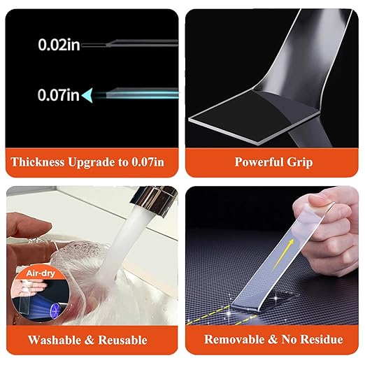 Double Sided Heavy Duty Extra Strong Adhesive Tape - 1.2 Inch x 10 feet - Removable Nano Tape for Poster Carpet Picture Hanging Strip Rug Wall Outdoor - Adhesive Multipurpose Clear Mounting Tape