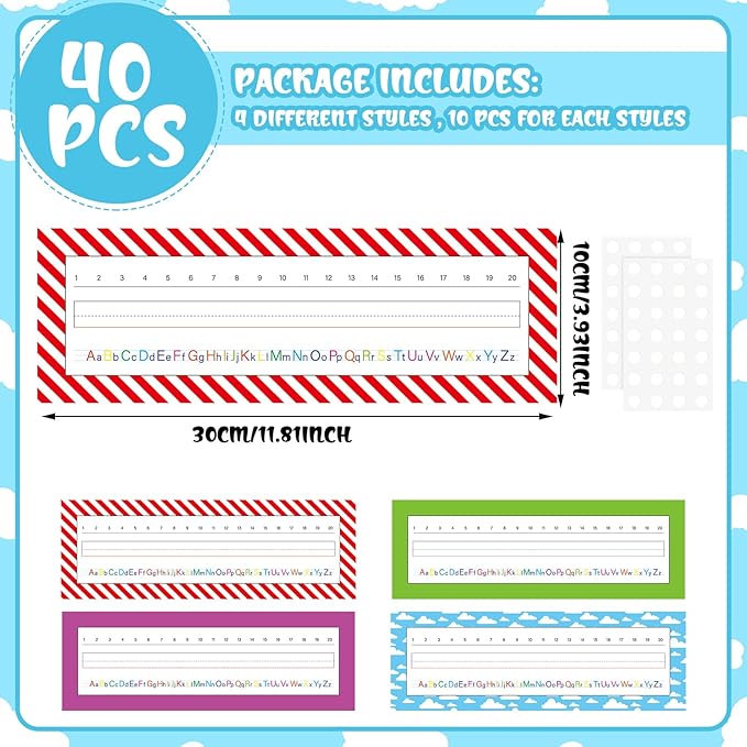 Tenceur 40 Pcs Name Plates for Classroom Desk Name Tags with Alphabet Colorful Desk Nameplates Cartoon Story Decor for School Table Cubbies(Simple)