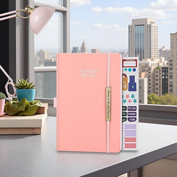 Cheericome Planner 2026-2027, Month Weekly Planner Run JAN 2026 to JUN 2027, 26-27 Planner with Pen Loop, Back Pocket and Stickers, 18 Months Planners, Rose Monthly Planners 2026-2027