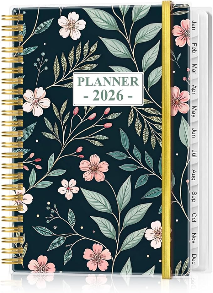 2026 Planner - Planner 2026 from January 2026 - December 2026, Weekly & Monthly Planner Spiral Bound with 12 Monthly Tabs, Inner Pocket, 6.4" x 8.5", Flower-D