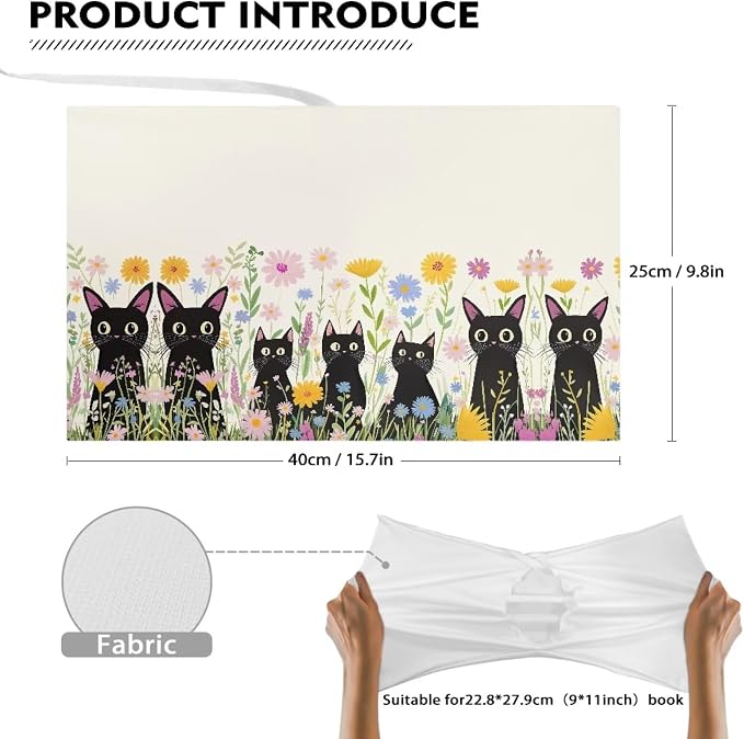 Dreaweet Black Cat Book Covers for Women Kids Book Sleeve Stretchable Book Cover for Hardcover,Paperback Book Sox 9" X 11" School Book Protector Pouch