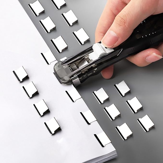 Portable Binder Clip Stapler, Includes 150 Reusable Clips, Push Clip Staplers, Mini Push Stapler Clamp Staplers for Desktop Document Home School Desk Office (B#)