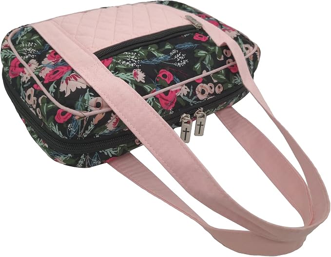 DIWI Quilted Bible Cover Extra Large Sizes 11.25 X 8.25 X 2.75 Inches Bible Tote Good Book Case (XL, C2 Jungle Pink) Flowers