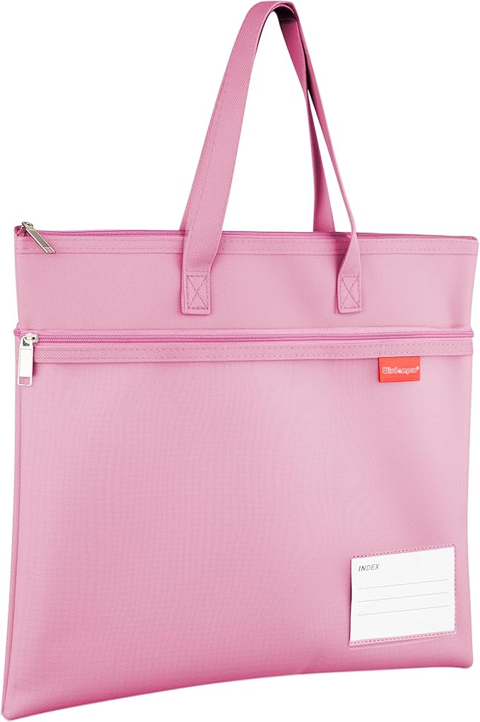 Wisdompro Waterproof Zipper Pouch, Large Mesh File Bag with Handle, Durable Triple Pocket Document Storage for Cross Stitch, Puzzle Project, Travel and Office - Pink