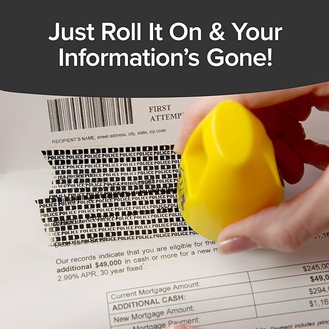 ID Police, AS-SEEN-ON-TV, Identity Theft Protection Stamp Roller, Fast, Easy, Mess-Free, Self-Inking, Just Roll To Hide Personal Info on Statements, Checks & More, Secures Your ID & Helps STOP thieves