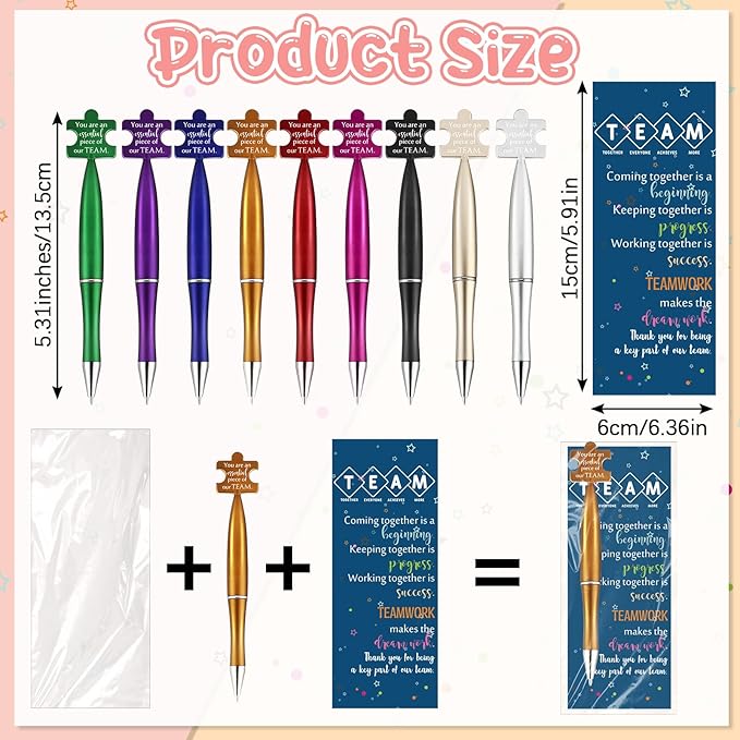 Sinload 60 Sets Team Appreciation Gifts Bulk Inspirational Puzzle Ballpoint Pens Motivational Cards Bookmark for Team Staff Office Coworker Employee Nurse Teacher Week Gifts