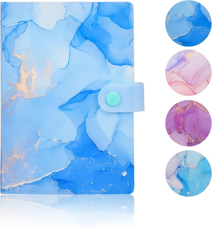 Receipt Organizer Picture Album Binder Holding Coupons Business Cards with 104 Pockets, Potable Accordion Binder 6.7x4.8inches for Storage Details Organizer - Marble Blue