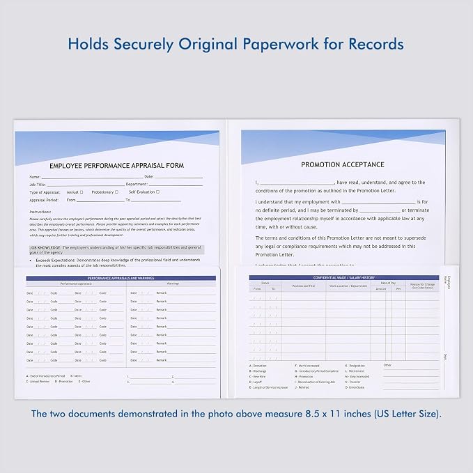 Employee Record Folders, Secure, Large Capacity and Durable Employee Info Record Organizer, Preprinted 25 Pack (Blue)