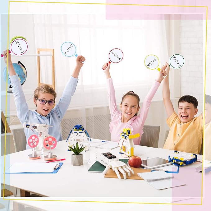 Henoyso 48 Pcs Dry Erase Answer Paddle with Markers Handheld Double Sided Paddles Colorful Flip Answer Dry Erase Paddles White Boards for Students Kids Score Boards Teacher(Round)