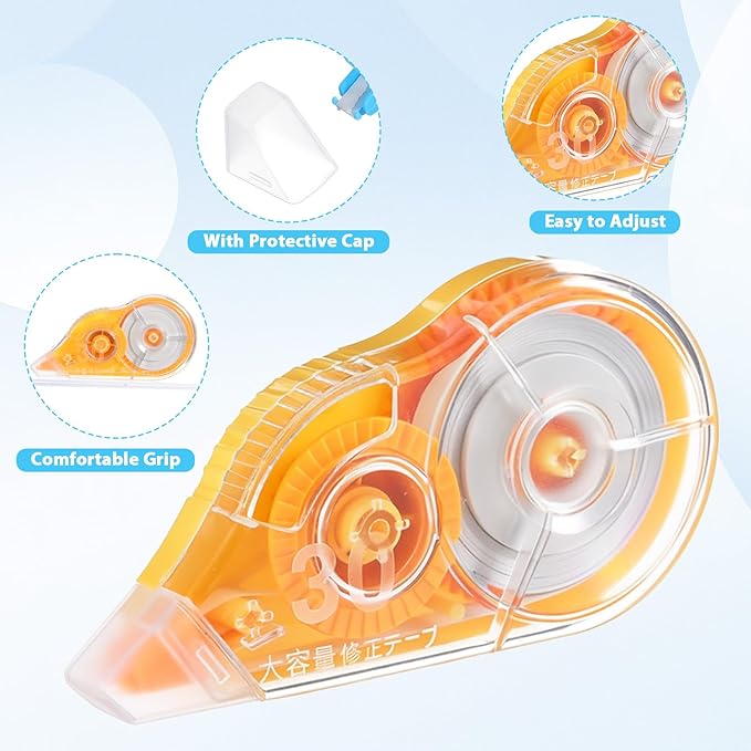 50 Pcs Colorful Correction Tape with Protective Cap, 39.4 Ft White Wrong Out Tear Roller Easy to Use Applicator for Instant Corrections School Office Supplies (Tape Width 0.2 in)