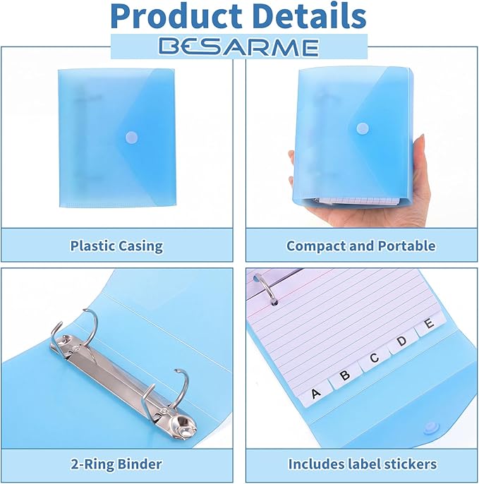 3x5 Index Card Binder, Index Cards with Ring and Dividers - 100 Lined Page Index Card Organizer Case with Snap Closure for Study, Recipe Cards, Office Use(Blue)