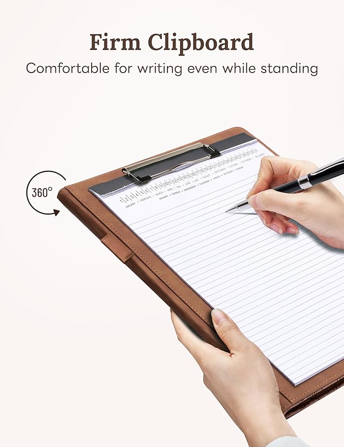 Clipboard Folder Padfolio, Mymazn Writing Portfolio Faux Leather Clipboards with Cover for Legal Pad Holder Letter Size A4 8.5 x 11 for Business Conference Notepad Clip Boards