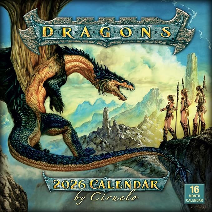 Dragons by Ciruelo 2026 Wall Calendar, 12-Month Fantasy Calendar, 12" x 12", Monthly Calendar 2026 Planner with Large Grids for Office or Home