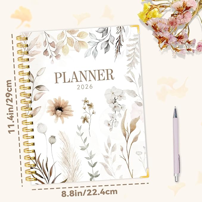 GuassLee 2026 Weekly Monthly Planner A4, 12-Month Hardcover Large Calendar Planner with Tabs, Stickers & Pocket, January 2026 to December 2026 Daily Planner Organizer for School Home Office