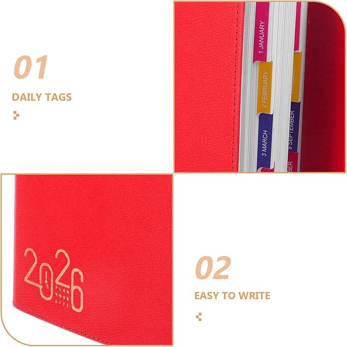 Ciieeo 2026 Daily Planner Notebook One-year Agenda Notepad for Work and Home Use Red Hardcover Calendar Organizer Office Supply Scheduling Journal