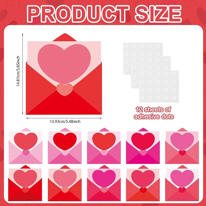60pcs Valentine's Day Theme DIY Cutouts Heart Envelope Bulletin Board Decoration Set Envelope Paper Cut-Outs Classroom Decor for Valentines Classroom DIY Photo Craft Party School Wall Door Supplies