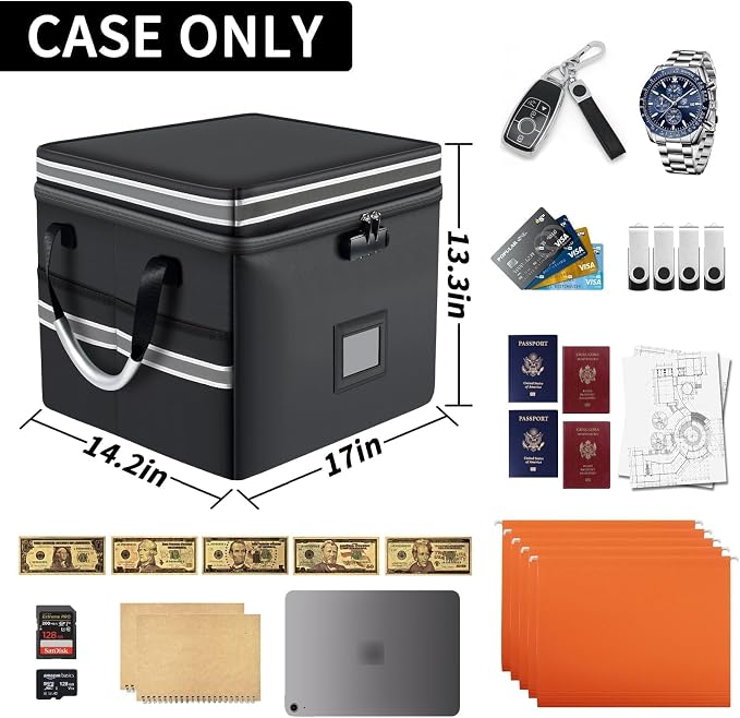 5200°F Upgraded Fireproof Document Box & Fireproof Expanding File Folder, 2 Layer File Cabinet Organizer with Lock,Collapsible Water Resistant Storage for Hanging Letter/Legal Folder Home Office-60L