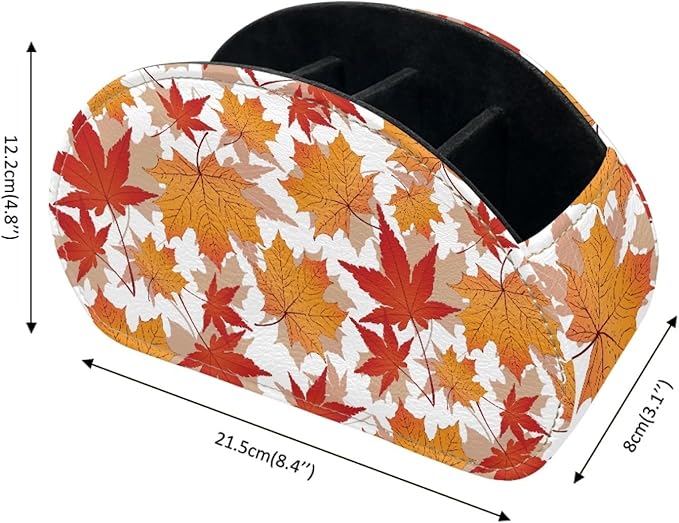 FUSURIRE Fall Maple Leaves Tv Remote Controllers Holders for Desk Bed Couch Sofa, PU Leather Desk Storage Box Cosmetic Cup Multi-functional Pencil Holder, Autumn Theme Home&Office Accessories