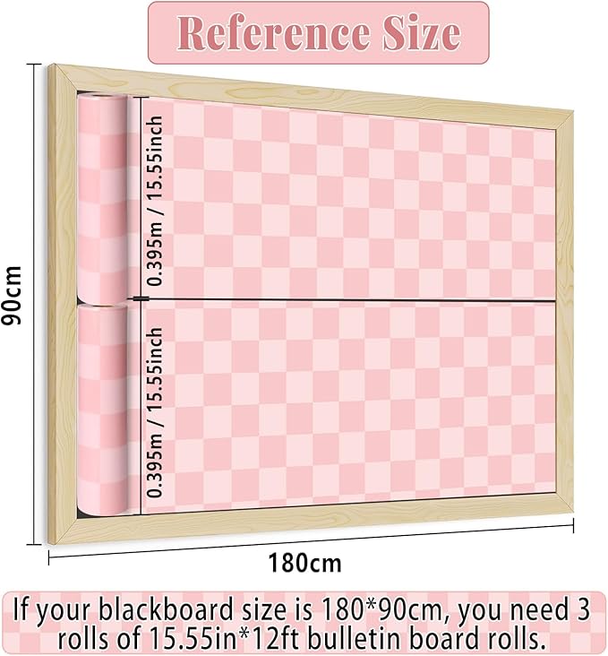 Pink Checked Bulletin Board Roll Pastel Pink Reusable Waterproof Erasable Bulletin Poster Non-Woven Fabric Bulletin Board for Mother's Day Easter Classroom Decor Wrapping Paper Crafts 15.55in x 12ft