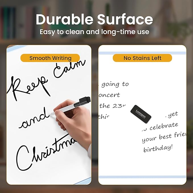 Dry Erase Board for Wall, 24" x 18" Double-Sided Hanging White Board with 6 Markers, 6 Magnets and 3 Mini Sticky Notes, Portable Whiteboard for Home, Office, School, Blue Frame