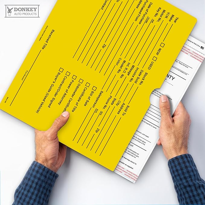 Printed Vehicle Deal Envelopes 9x12 Deal Jackets (100 shrink wrapped) (Yellow)